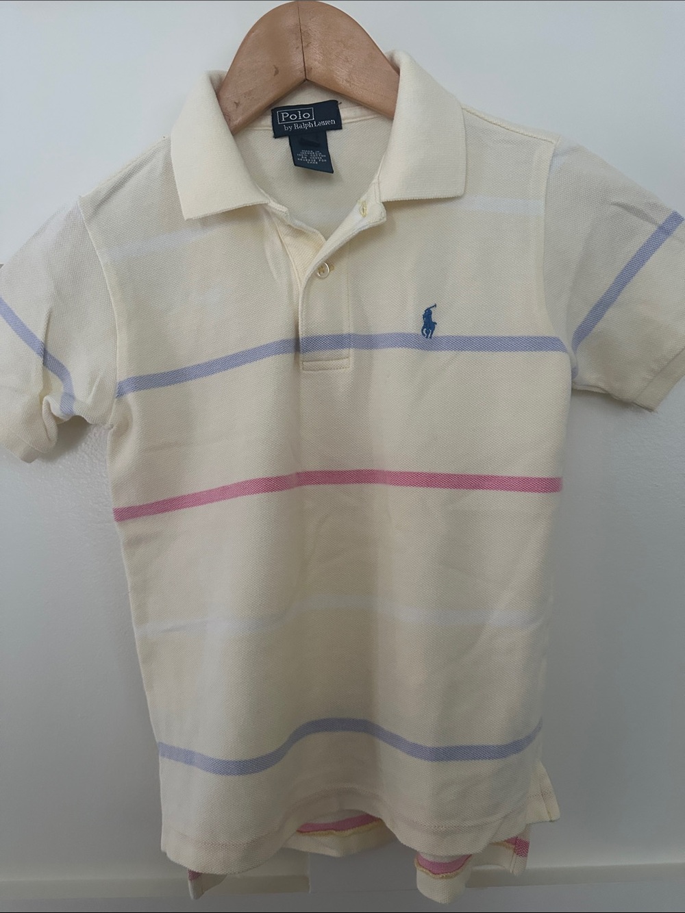 Polo by Ralph Lauren Cream Polo with Blue and Pink Stripes